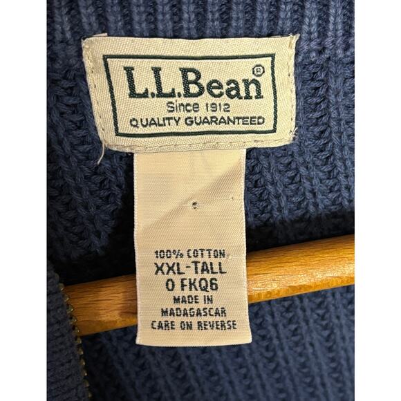 L.L. Bean Men’s Navy Full Zip Cotton Sweater XXL Tall Classic Knit - Picture 3 of 4
